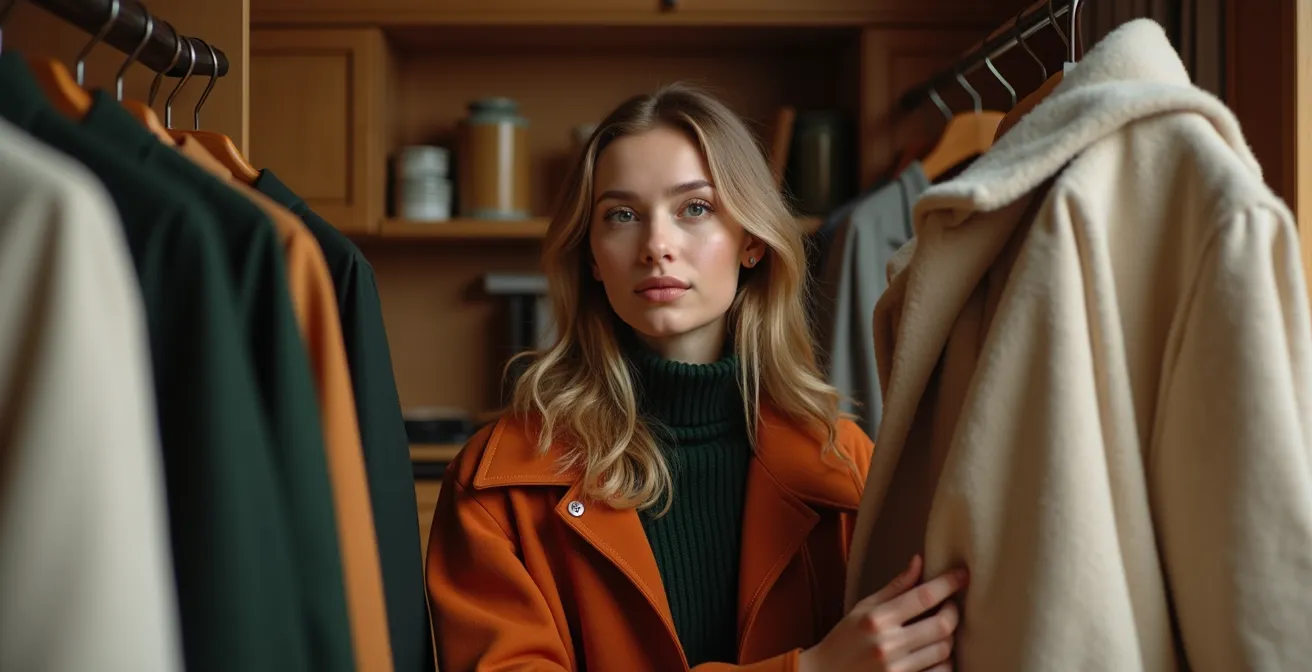 Übersichtliche Anordnung einer minimalistischen Herbstgarderobe