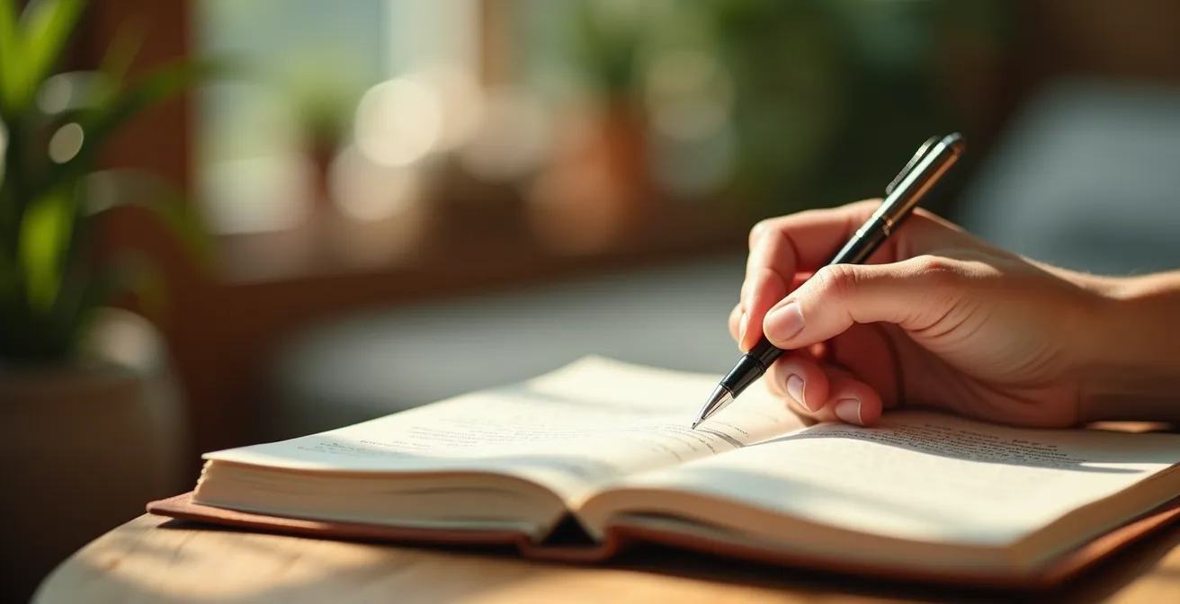 Handgeschriebenes Thermentagebuch in ruhiger Umgebung