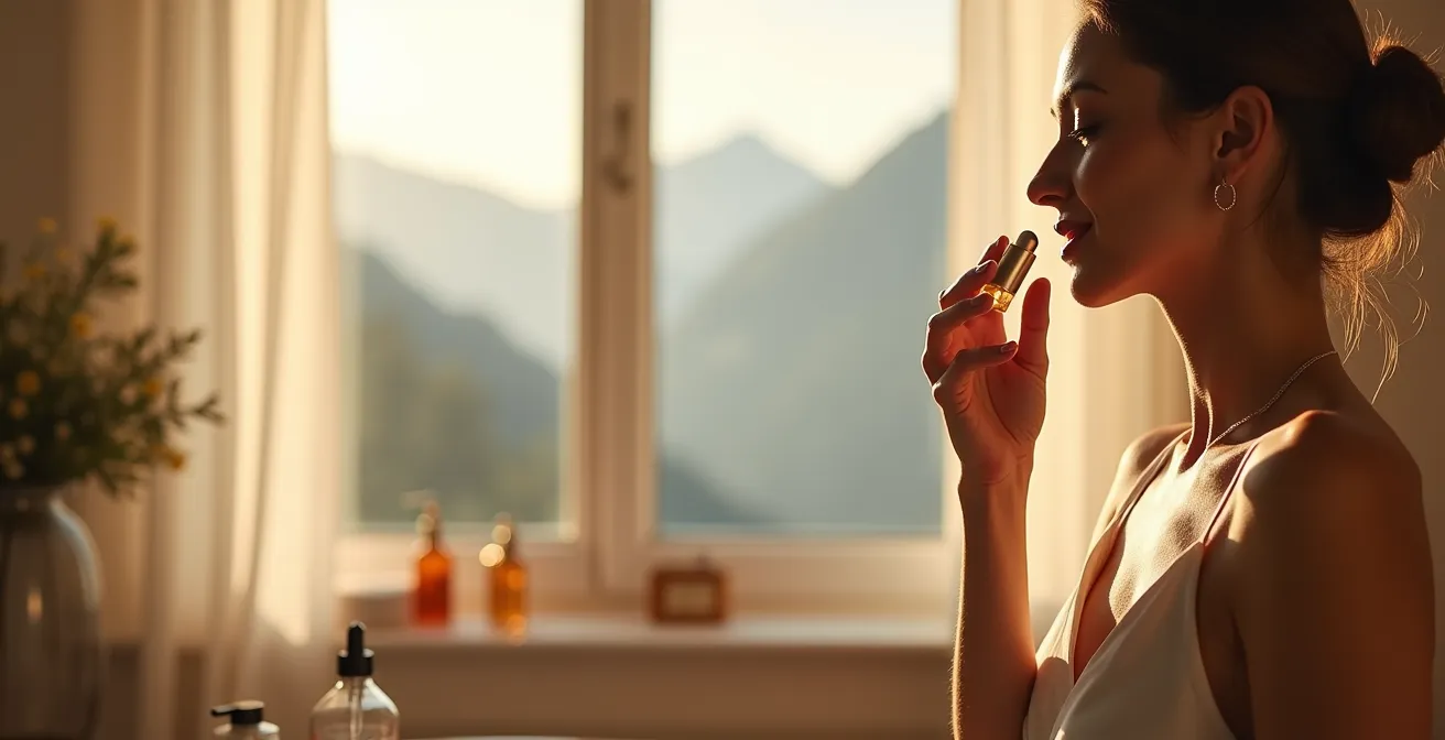 Serum-Auftragung vom Brustansatz bis zur Kieferlinie in Aufwärtsbewegungen