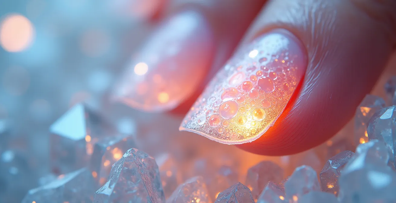 Makroaufnahme der Nagelstruktur mit sichtbaren Keratinfasern