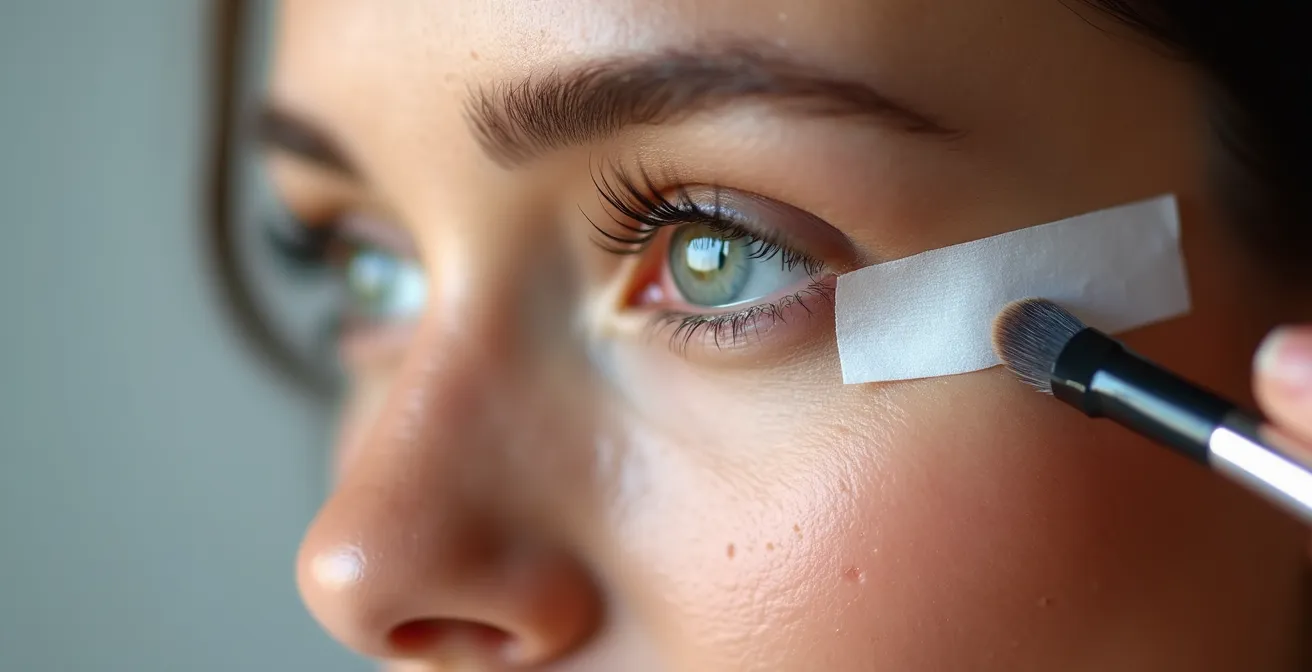 Detailaufnahme der Klebeband-Technik für symmetrischen Eyeliner-Wing