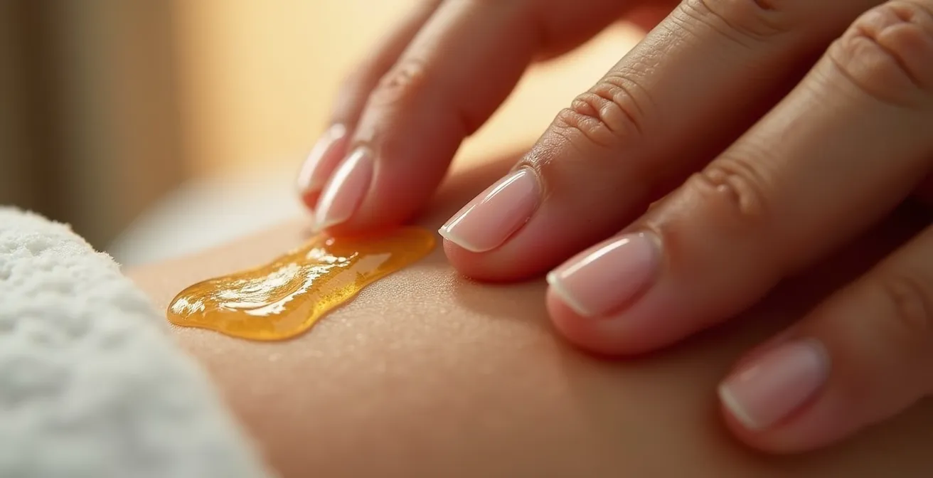 Nahaufnahme einer Gesichtsmassage mit sanften Streichbewegungen von innen nach aussen