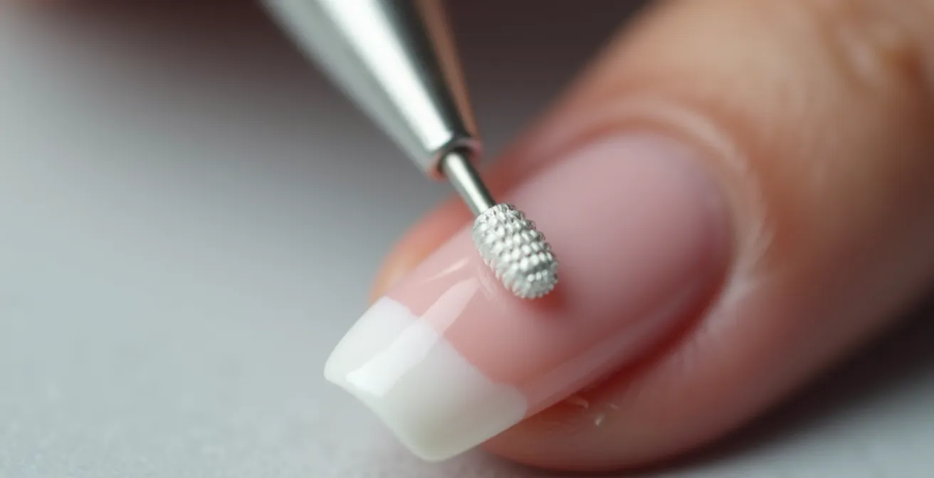 Nahaufnahme einer Hand mit Silikonstempel beim Auftragen der French-Spitze