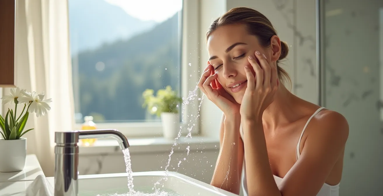 Frau bei morgendlichem Erfrischungsritual mit natürlichem Licht