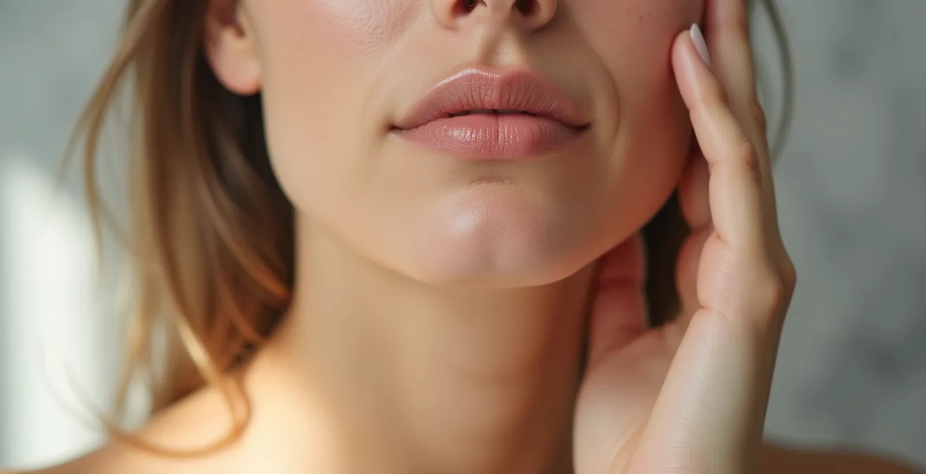 Nahaufnahme einer Frau, die sanft ihre Haut im Gesicht pflegt und das optimale Timing für Peelings symbolisiert.