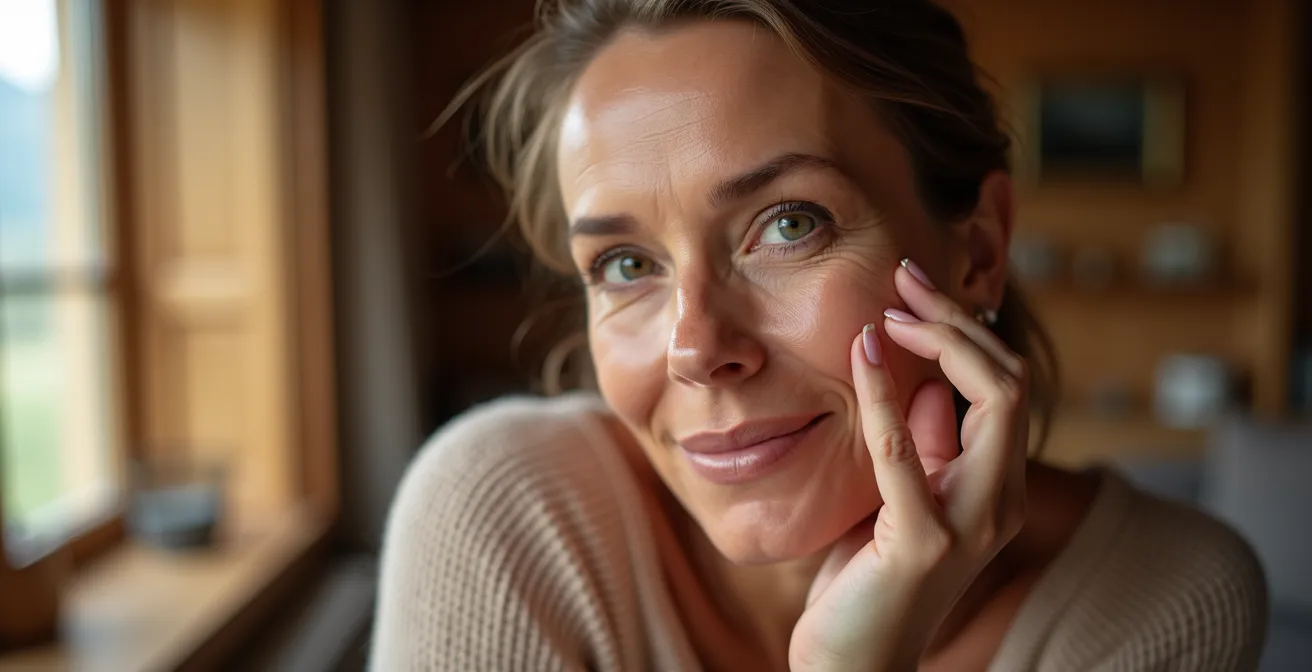 Porträt einer reifen Frau mit sichtbar gestrafften Gesichtskonturen