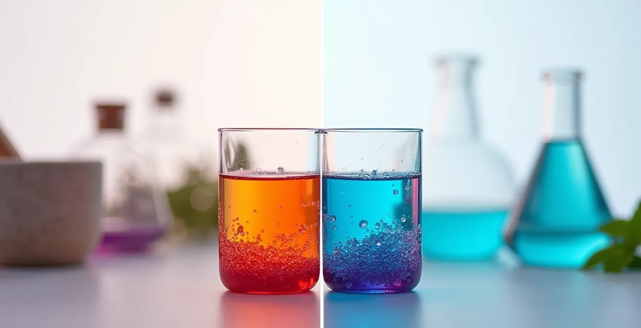 Symbolische Darstellung des pH-Konflikts zwischen Säuren und Retinol