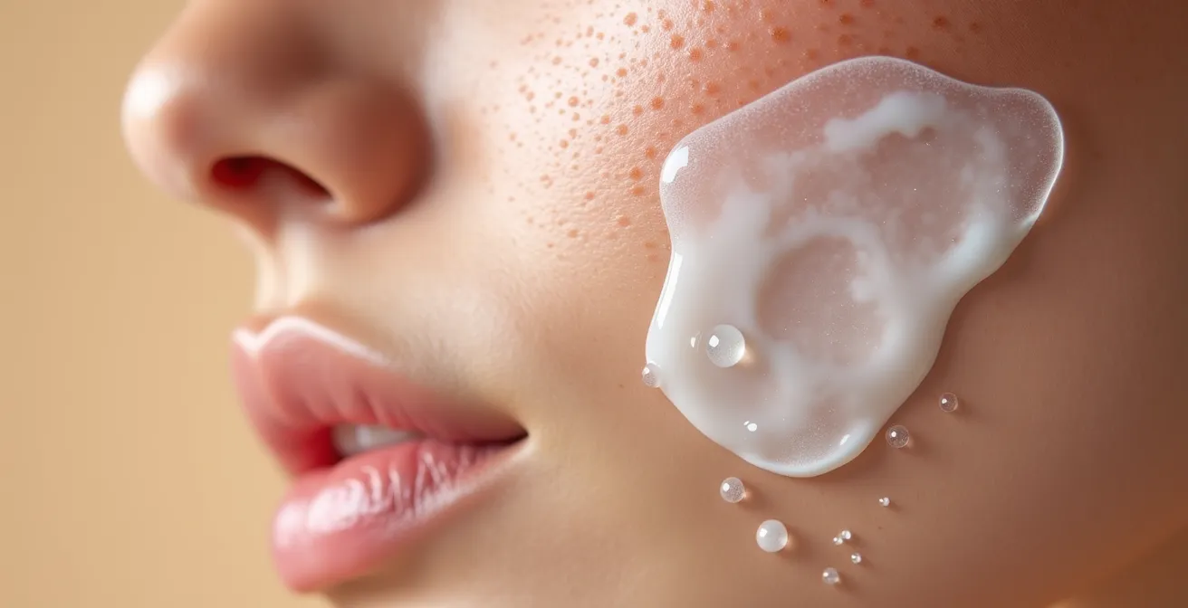 Nahaufnahme von Hautpflegeprodukten in verschiedenen Texturen auf der Haut