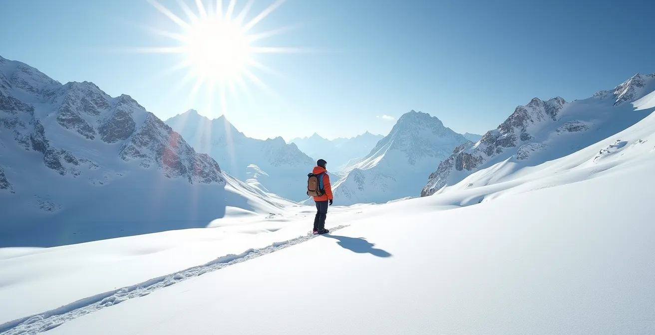 Winterlandschaft mit Schnee zeigt UV-Reflexion und Sonnenschutz-Notwendigkeit